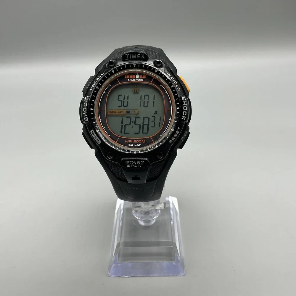 Timex Ironman Triathlon Shock Solar Power Mens Watch 41mm Digital Black 50 Lap